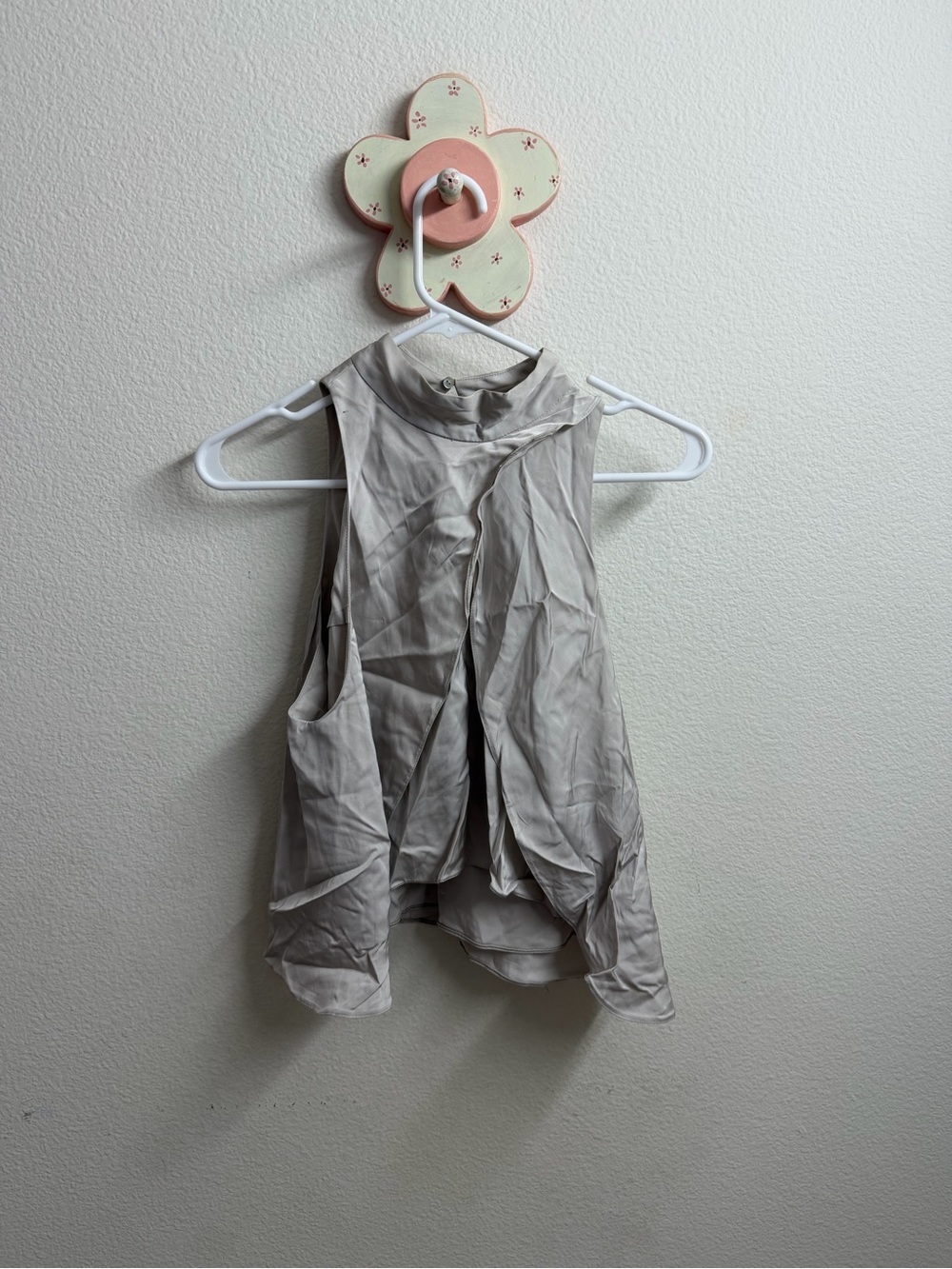 Zara Sleeveless Mock-Neck Blouse in Light Taupe